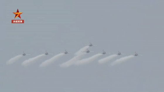 這盛世如你所愿！戰(zhàn)機空中拉出淡雅白菊致敬英